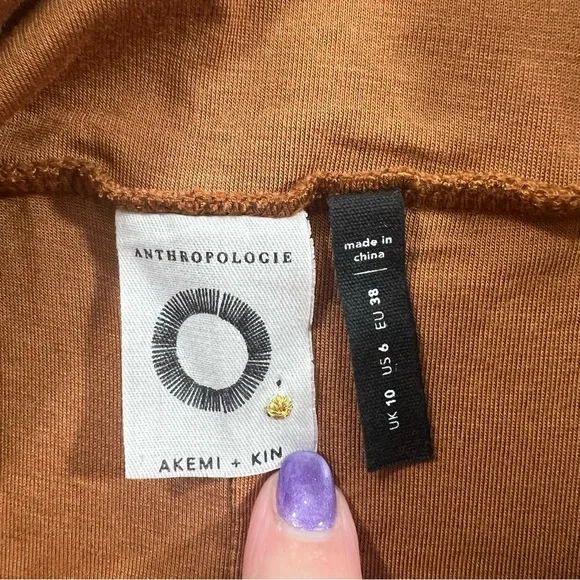 Anthro Akemi Kin Rust Wrap Midi Dress Tie Waist A-Line Boho - Picture 5 of 8